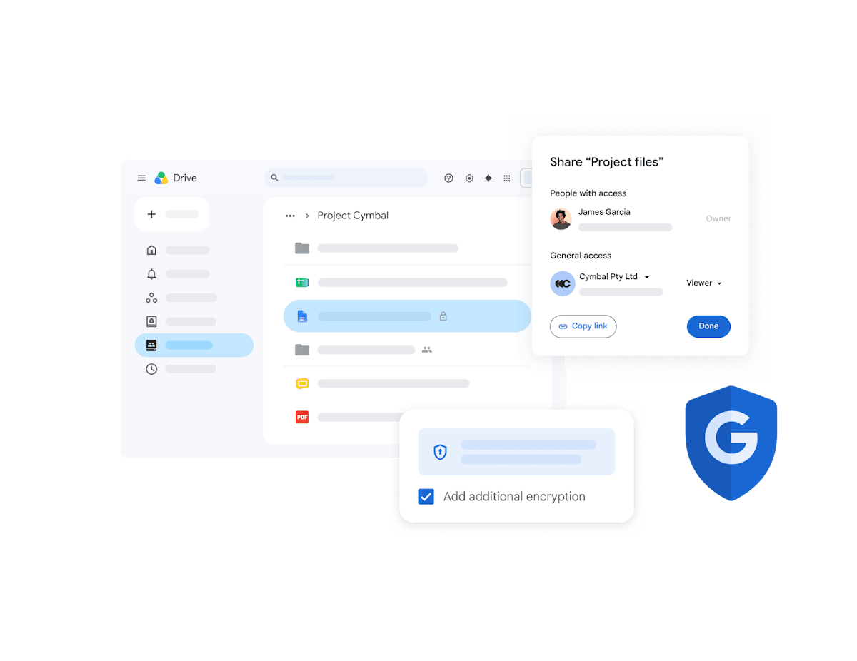 Google Drive illustration showing file sharing and protection