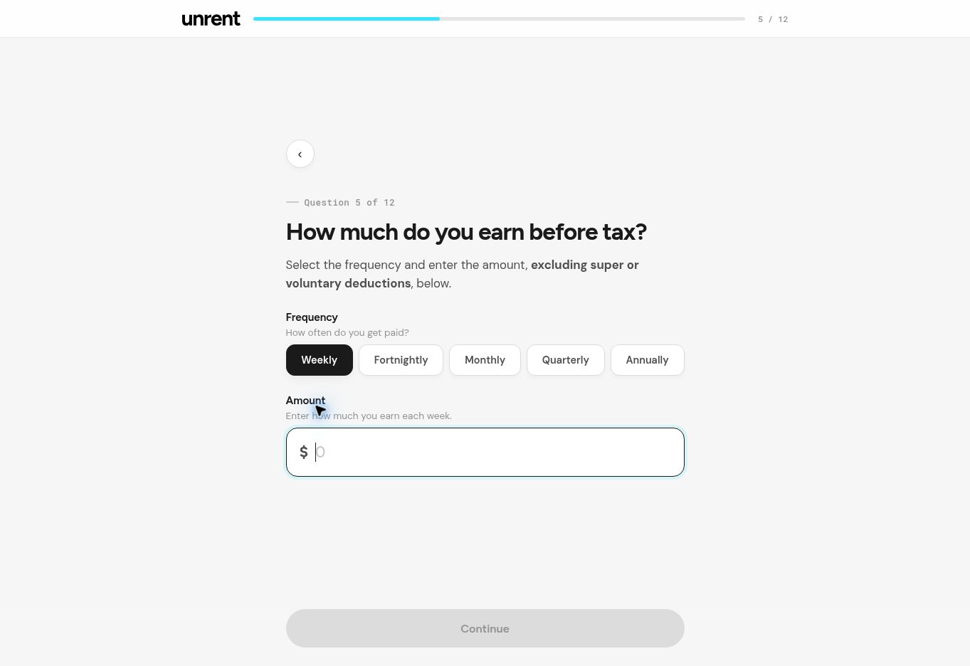Unrent income question and pay frequency options